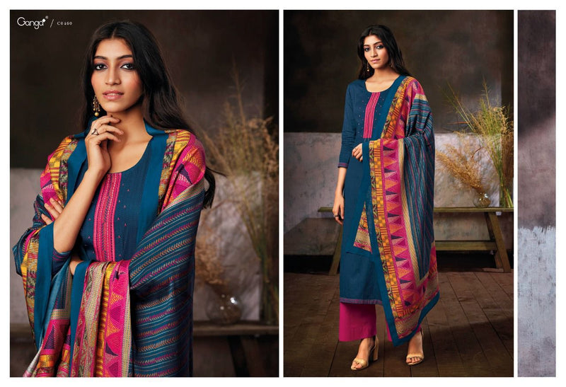 Ganga Hera Cotton Satin Printed With Embroidery Suit