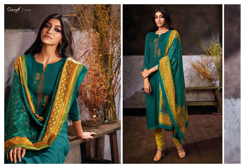 Ganga Hera Cotton Satin Printed With Embroidery Suit
