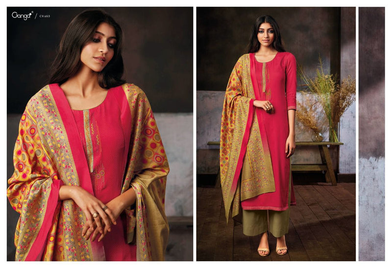 Ganga Hera Cotton Satin Printed With Embroidery Suit