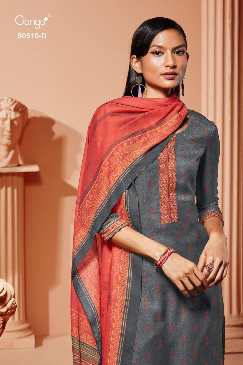 Ganga Hiraya Dobby Print With Embroidery Work
