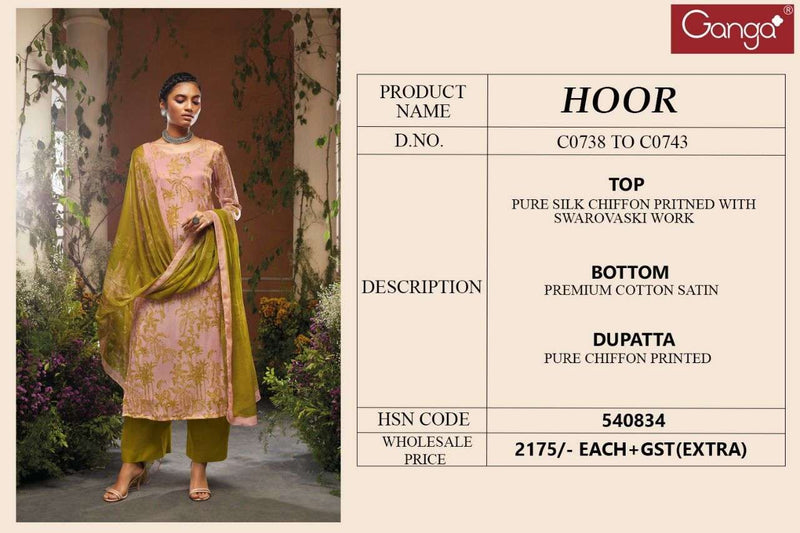 Ganga Hoor Silk Chiffon Printed With Swarovski Work Salwar Suit