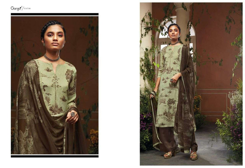 Ganga Hoor Silk Chiffon Printed With Swarovski Work Salwar Suit