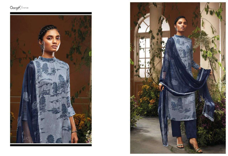 Ganga Hoor Silk Chiffon Printed With Swarovski Work Salwar Suit