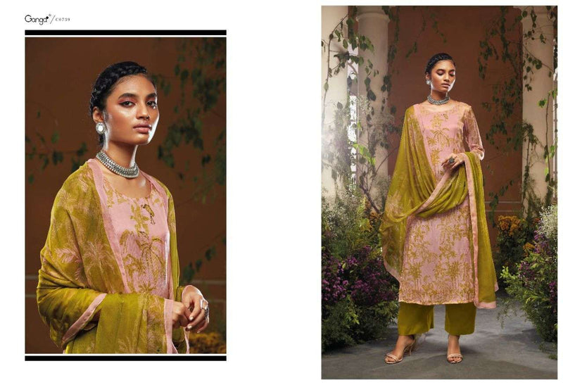 Ganga Hoor Silk Chiffon Printed With Swarovski Work Salwar Suit