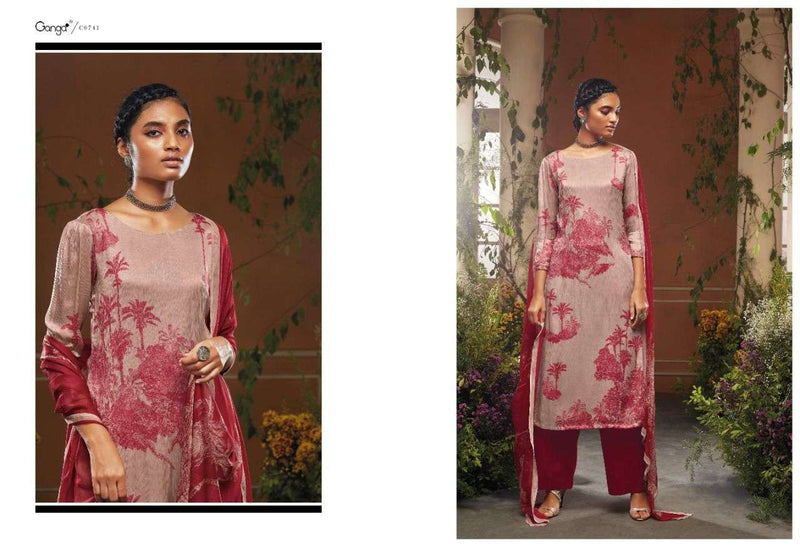 Ganga Hoor Silk Chiffon Printed With Swarovski Work Salwar Suit