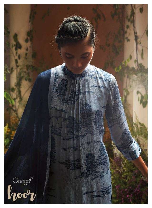 Ganga Hoor Silk Chiffon Printed With Swarovski Work Salwar Suit