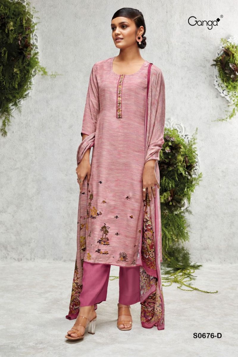 Ganga Suit Anahi 676 Premium Bemberg Crepe Printed Embroidered Work Suit