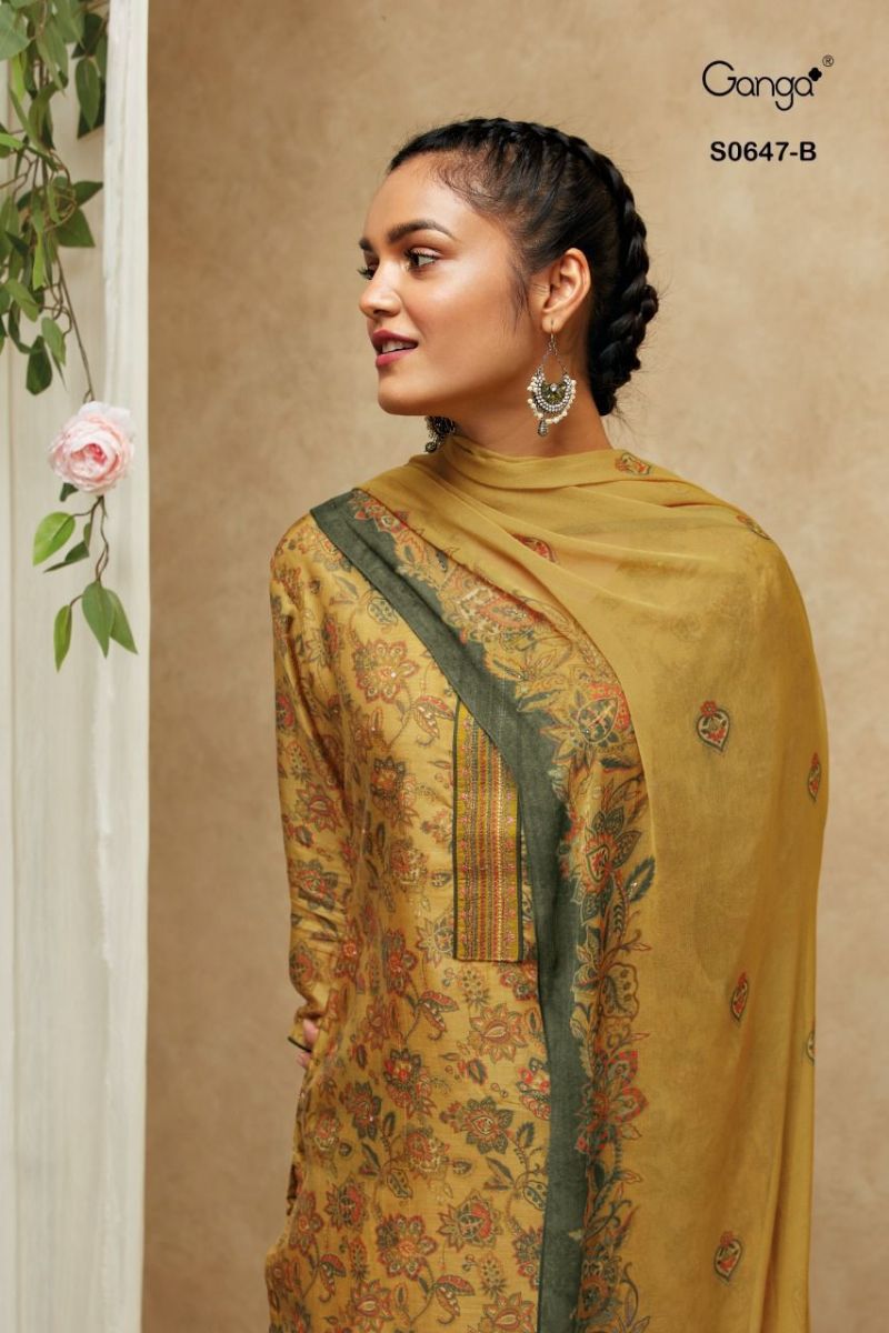 Ganga Suit Anika Dno 647 Pure Bemberg Silk Print Embroidered Work Salwar Suit