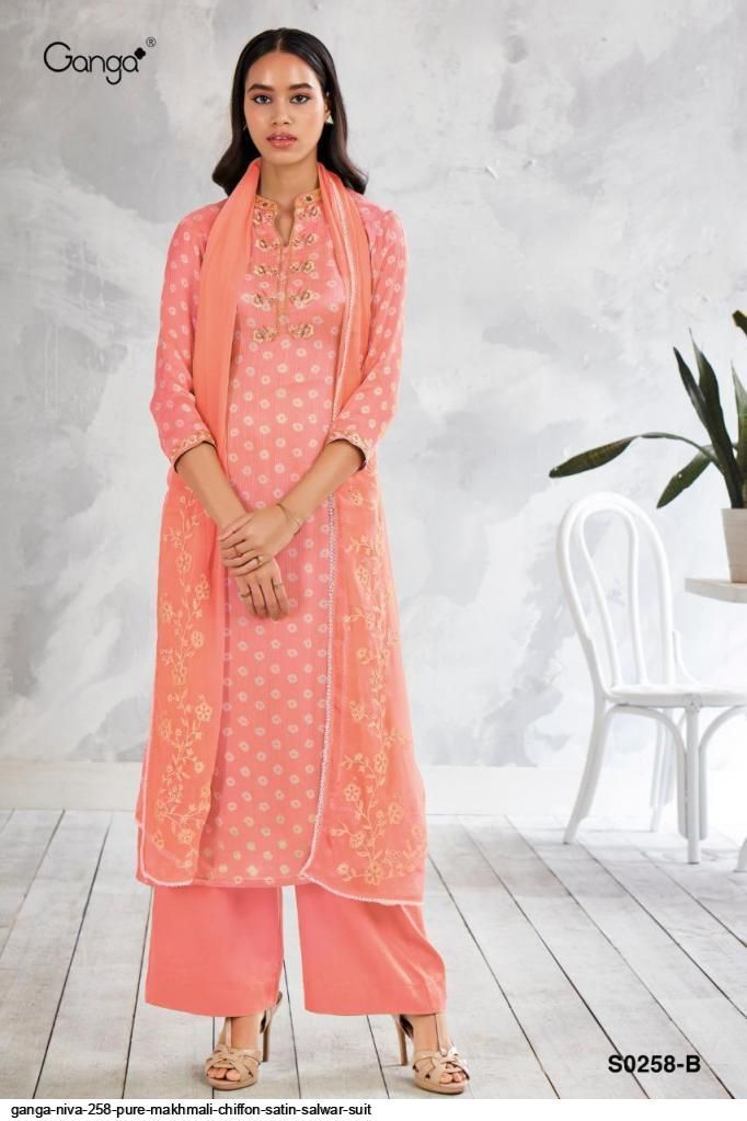 Ganga Suit Niva Pure Makhmali Chiffon With Embroidery Work Salwar Kameez