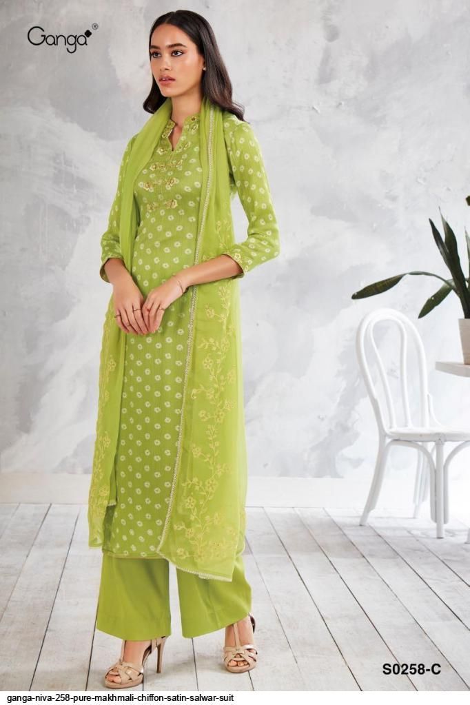Ganga Suit Niva Pure Makhmali Chiffon With Embroidery Work Salwar Kameez