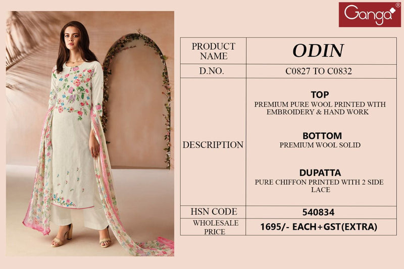 Ganga Suit Odin Pure Woolen Pashmina Printed Embroidery Work Salwar Kameez