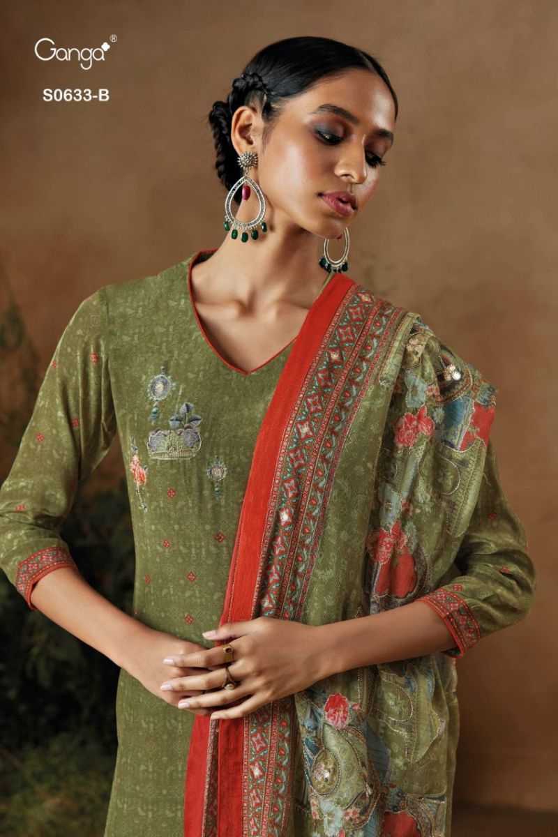 Ganga Suit Zuri Dno 633 Premium Bemberg Crepe Printed With Handwork Salwar Suit