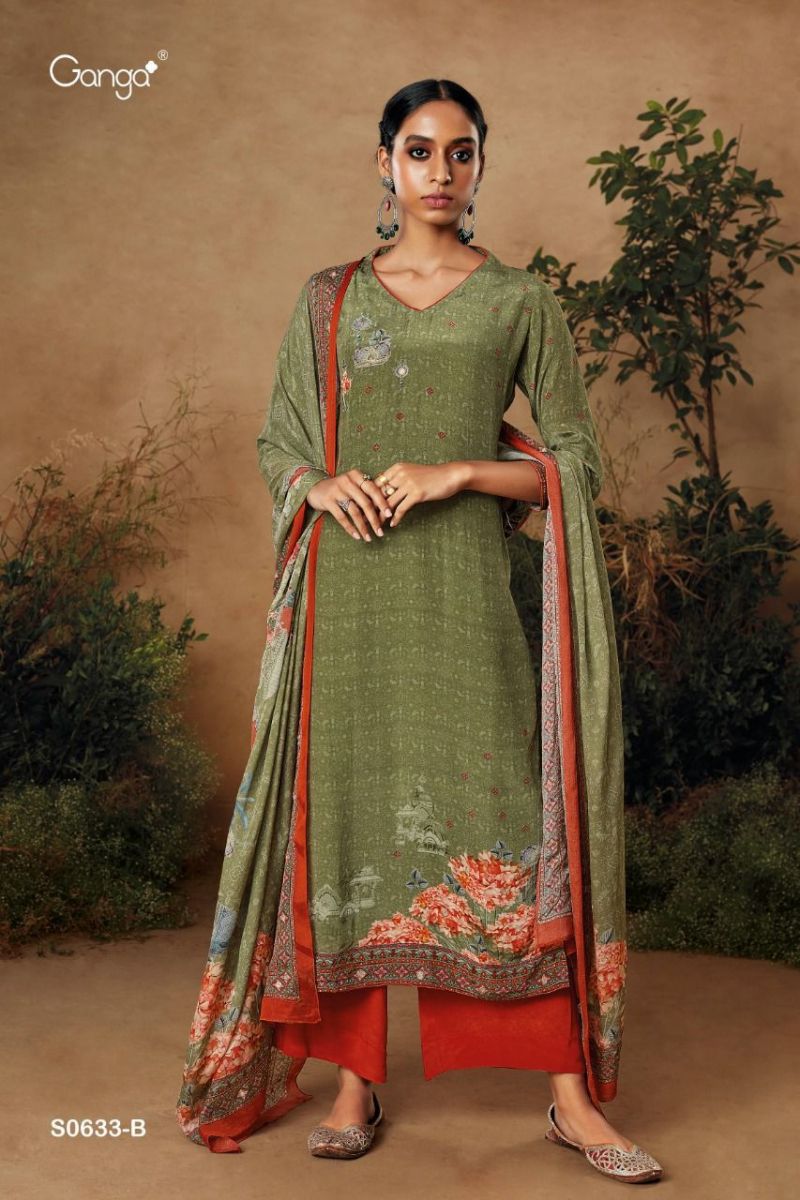 Ganga Suit Zuri Dno 633 Premium Bemberg Crepe Printed With Handwork Salwar Suit