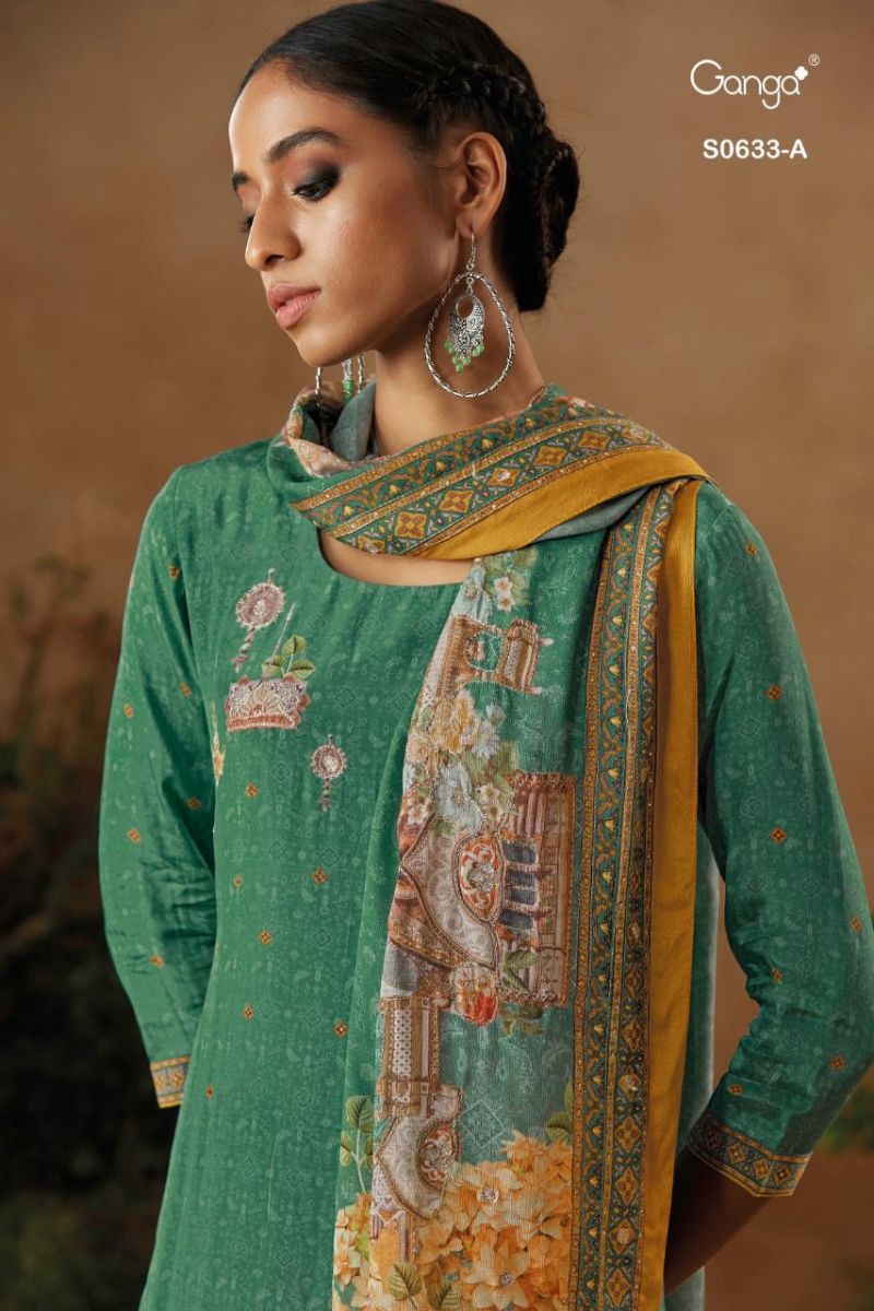 Ganga Suit Zuri Dno 633 Premium Bemberg Crepe Printed With Handwork Salwar Suit