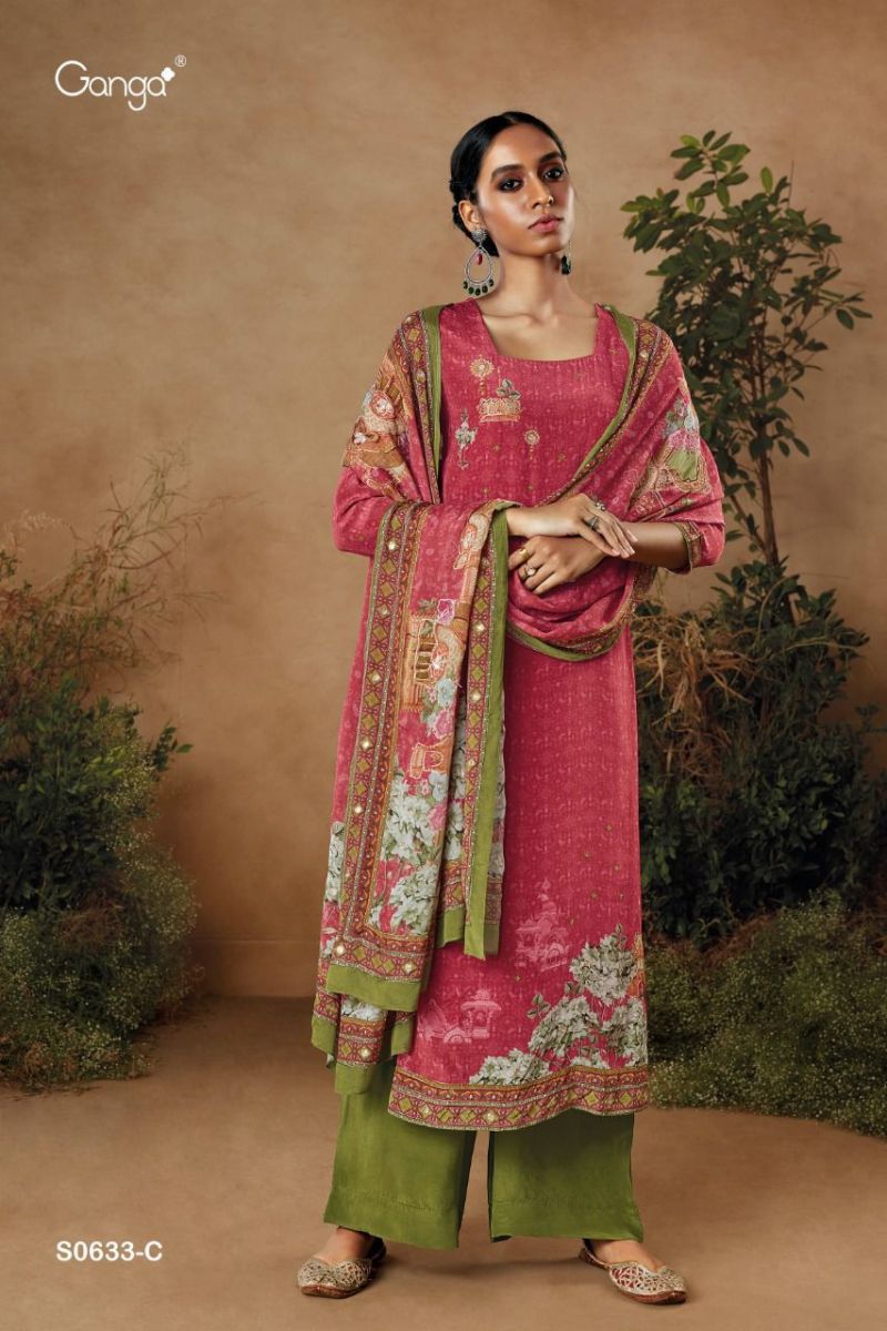 Ganga Suit Zuri Dno 633 Premium Bemberg Crepe Printed With Handwork Salwar Suit