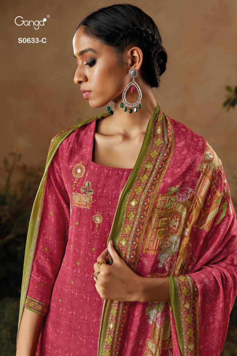 Ganga Suit Zuri Dno 633 Premium Bemberg Crepe Printed With Handwork Salwar Suit