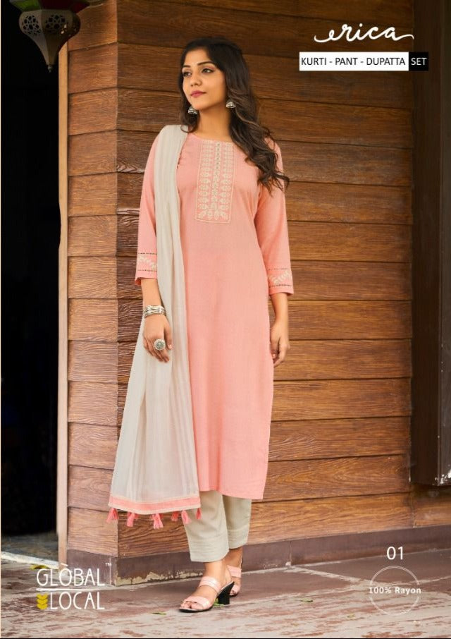 Global Local Erica Embroidered Rayon Casual Wear Kurti