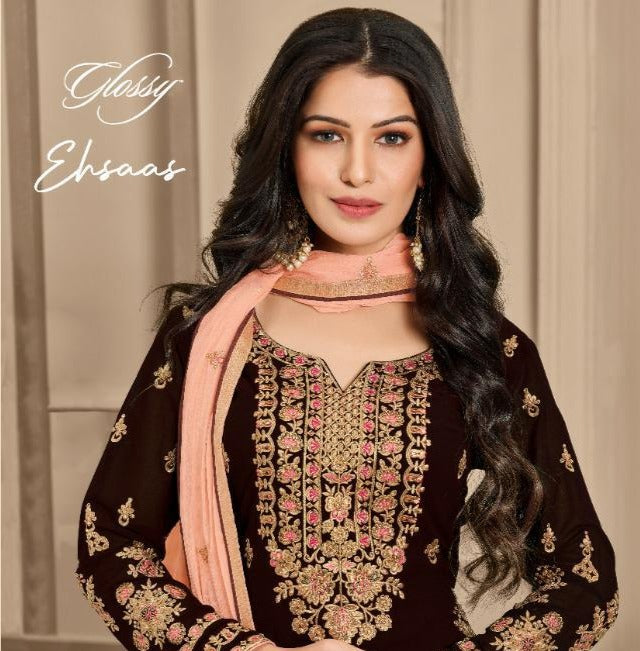 Glossy Ehsaas Georgette Heavy Embroidered Work Partywear Salwar Suit
