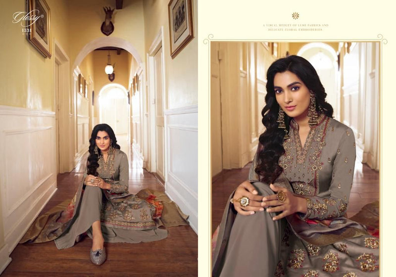 Glossy Rangoon Satin Georgette Embroiderd Swarovski Work Salwar Kameez