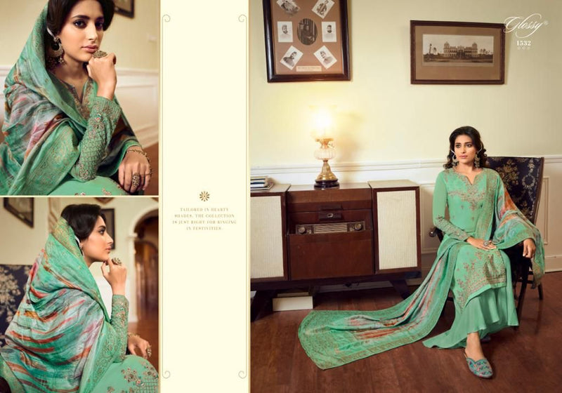 Glossy Rangoon Satin Georgette Embroiderd Swarovski Work Salwar Kameez