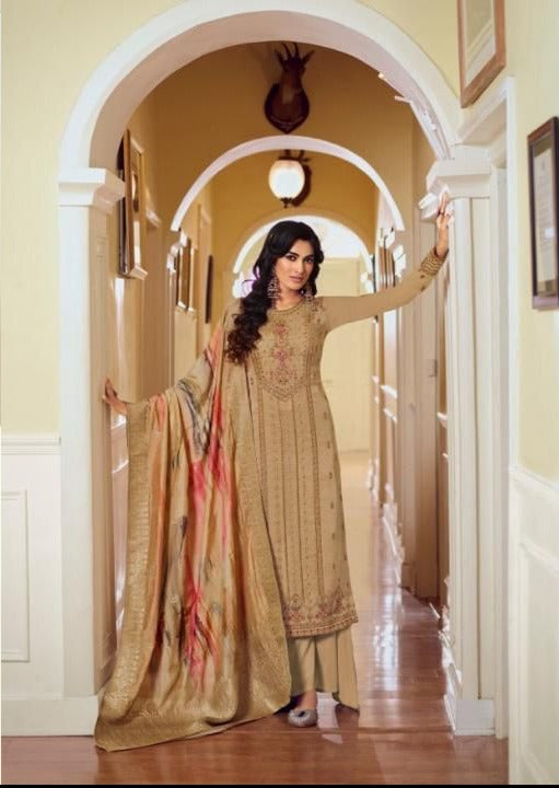Glossy Rangoon Satin Georgette Embroiderd Swarovski Work Salwar Kameez