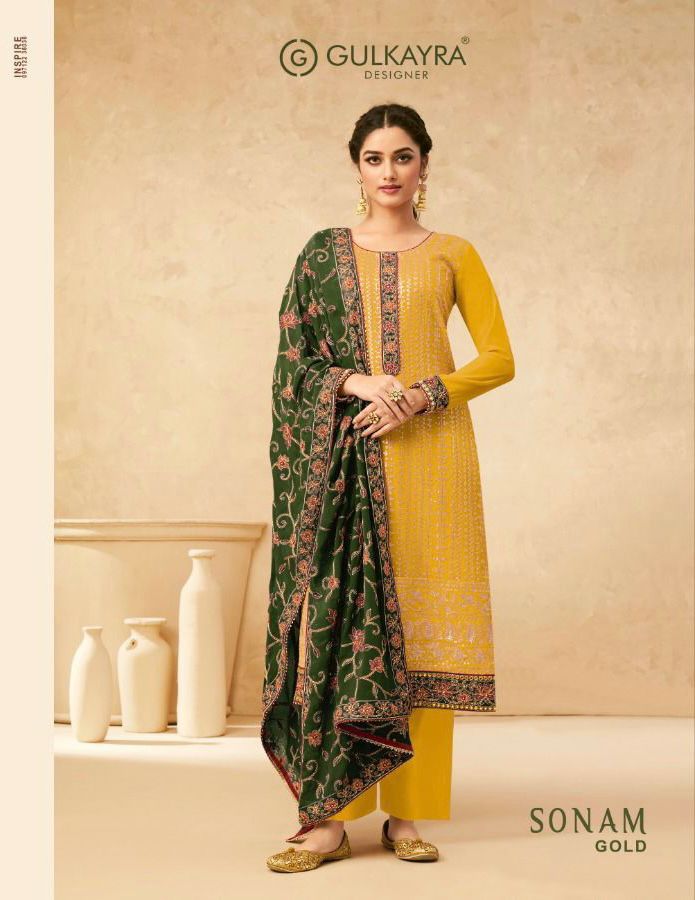 Gulkayra Designer Sonam Gold Pure Georgette Partywear Salwar Suit
