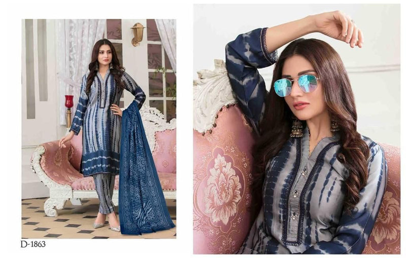 Hala Tie And Dye Pure Cotton With Karachi Printed Work Stylish Designer Pakistani Salwar Kameez