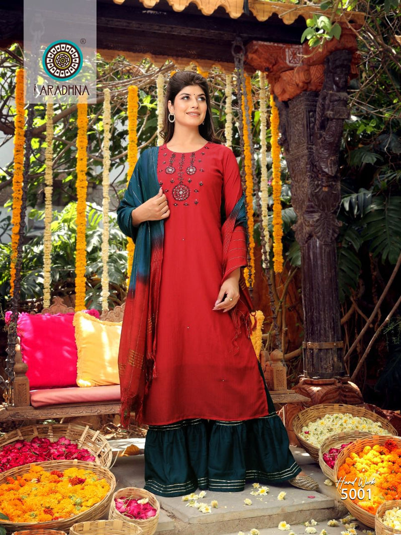 Aradhna Hand Work Vol 5 Silk Cotton With Heavy Beautiful Work Stylish Designer  Fancy Sharara Look