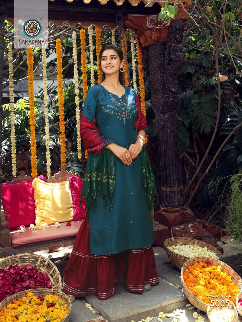 Aradhna Hand Work Vol 5 Silk Cotton With Heavy Beautiful Work Stylish Designer  Fancy Sharara Look