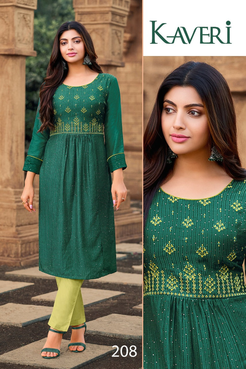 Hariyaali Kaveri Soft Silk Viscose Fancy Party Wear Kurtis