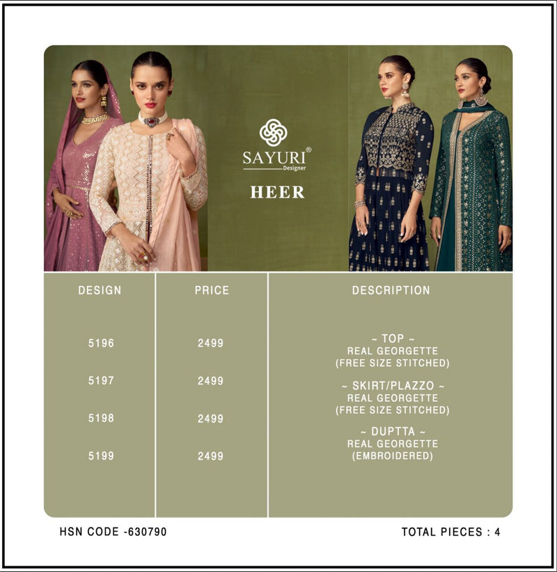 Sayuri Heer Georgette With Heavy Embroidery Work Stylish Designer Wedding Wear Long Kurti