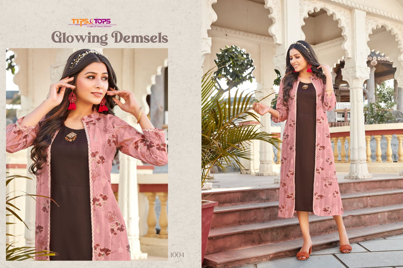 Tips & Tops Hello Jacks Viscose Chanderi Party Wear Foil Printed Kurtis With Fancy Jackets