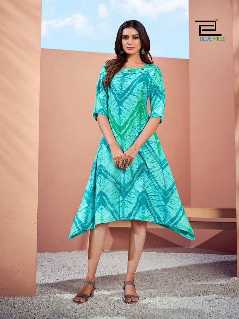 Blue Hills Hey Babe Rayon With Printed Work Stylish Designer Western Look Fancy Kurti