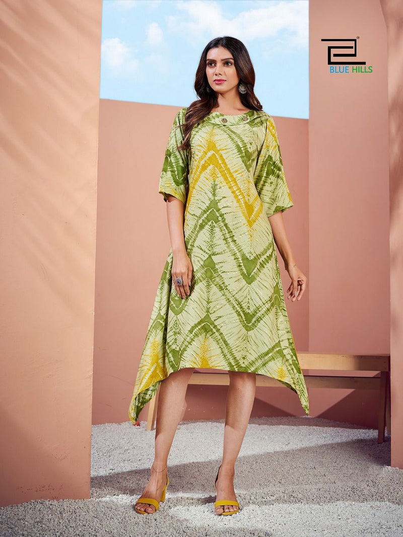 Blue Hills Hey Babe Rayon With Printed Work Stylish Designer Western Look Fancy Kurti