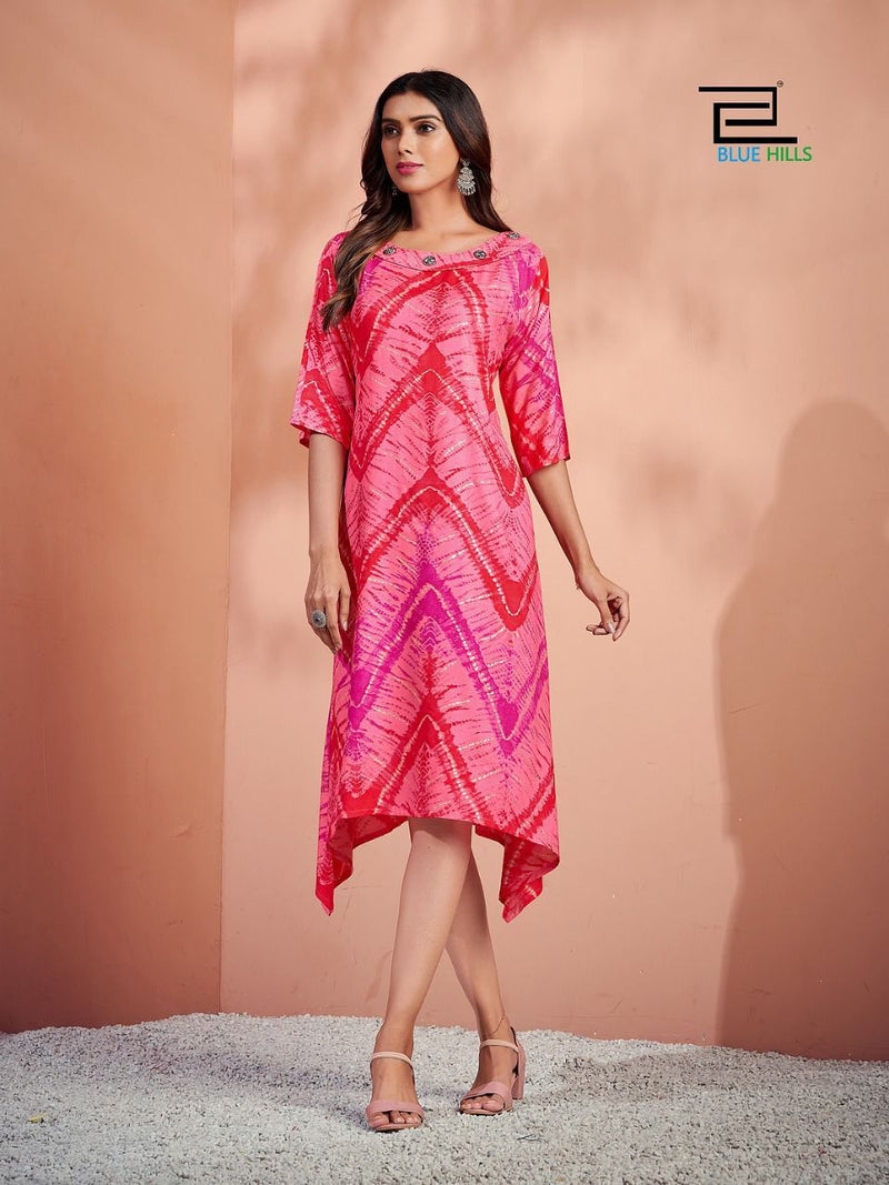 Blue Hills Hey Babe Rayon With Printed Work Stylish Designer Western Look Fancy Kurti