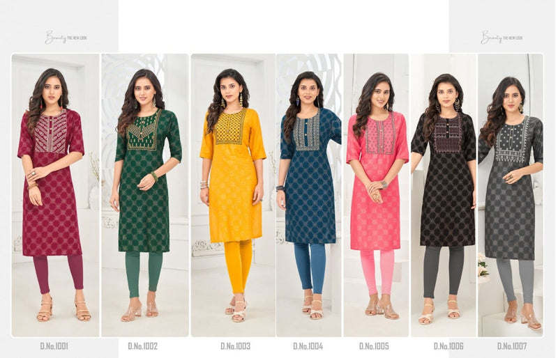Wanna Hiral Vol 3 Rayon Casual Wear Fancy  Kurtis With Gold Print