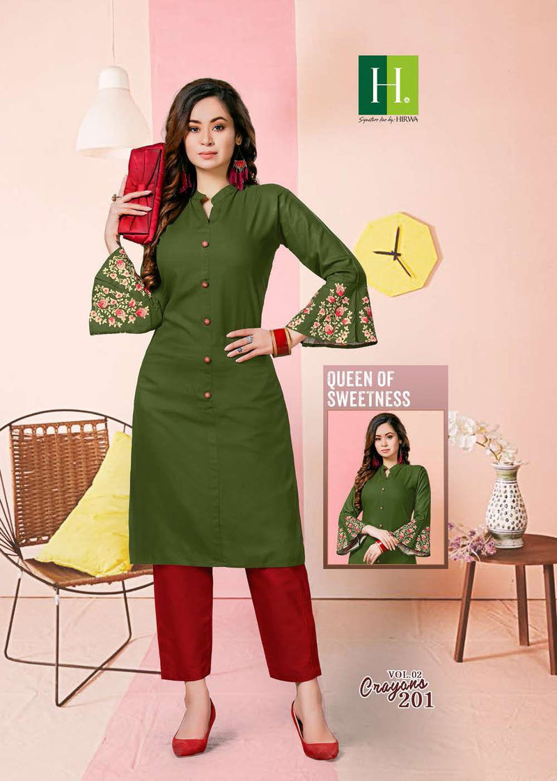 HIRWA H DOT CRAYONS VOL 2 RAYON WITH EMBROIDERY WORK FANCY KURTIS