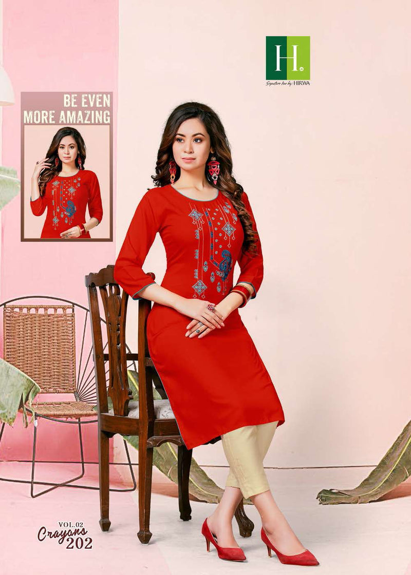 HIRWA H DOT CRAYONS VOL 2 RAYON WITH EMBROIDERY WORK FANCY KURTIS