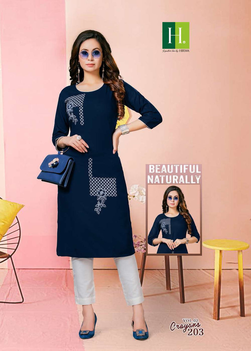 HIRWA H DOT CRAYONS VOL 2 RAYON WITH EMBROIDERY WORK FANCY KURTIS