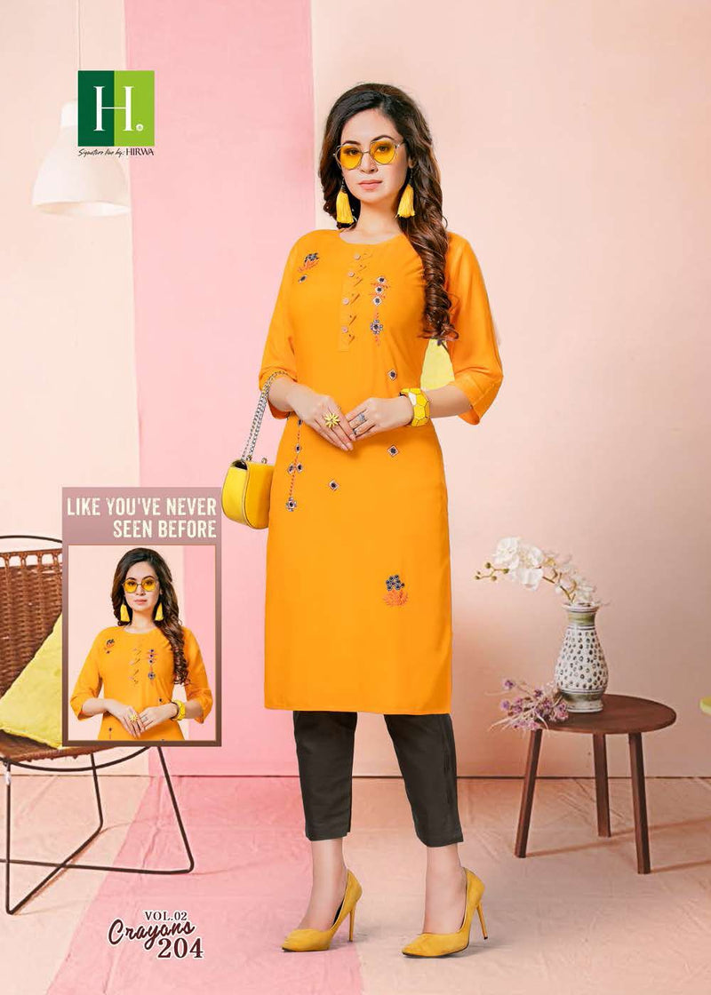 HIRWA H DOT CRAYONS VOL 2 RAYON WITH EMBROIDERY WORK FANCY KURTIS