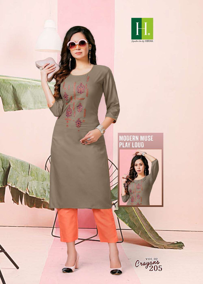 HIRWA H DOT CRAYONS VOL 2 RAYON WITH EMBROIDERY WORK FANCY KURTIS