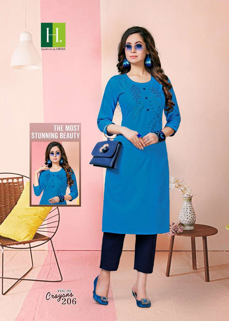 HIRWA H DOT CRAYONS VOL 2 RAYON WITH EMBROIDERY WORK FANCY KURTIS