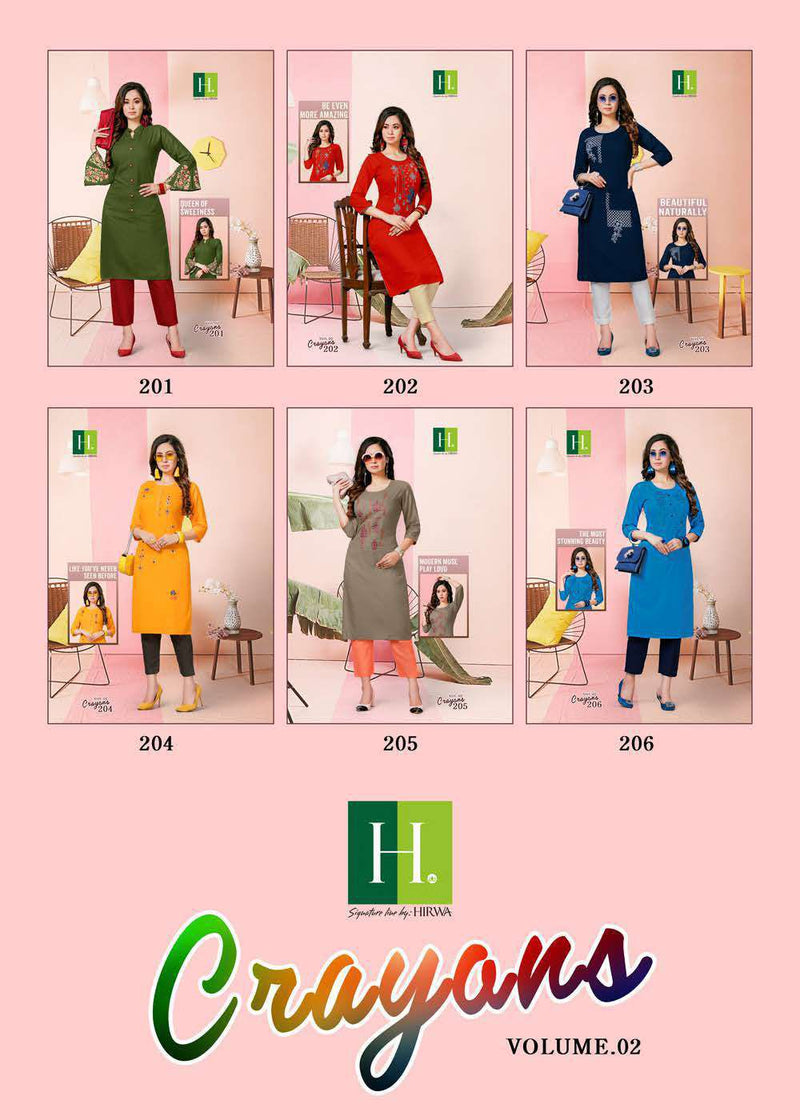 HIRWA H DOT CRAYONS VOL 2 RAYON WITH EMBROIDERY WORK FANCY KURTIS