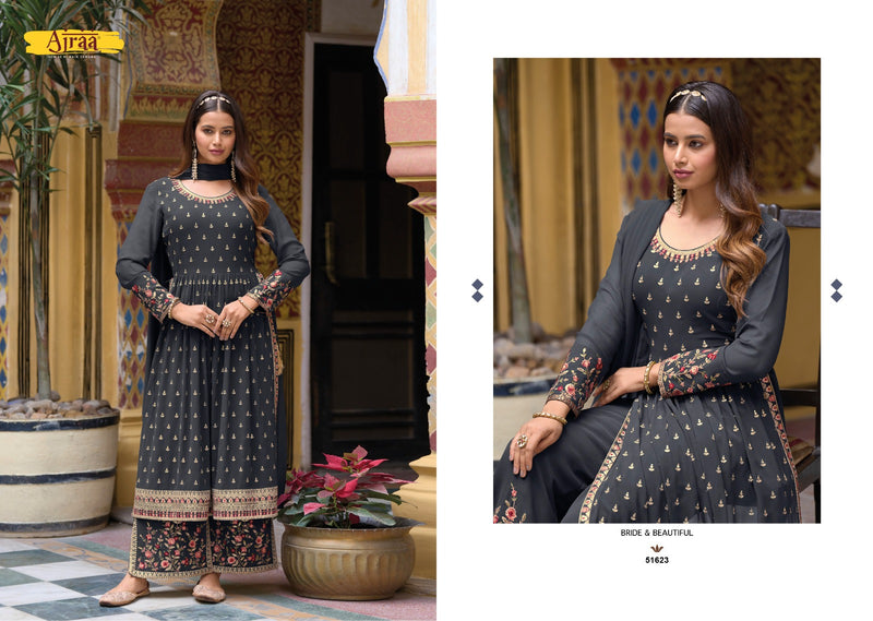 Ajraa Hiva Vol 7 Real Georgette Multi Embroidery Sequence Work Nyra Cut Partywear Designer Kurti