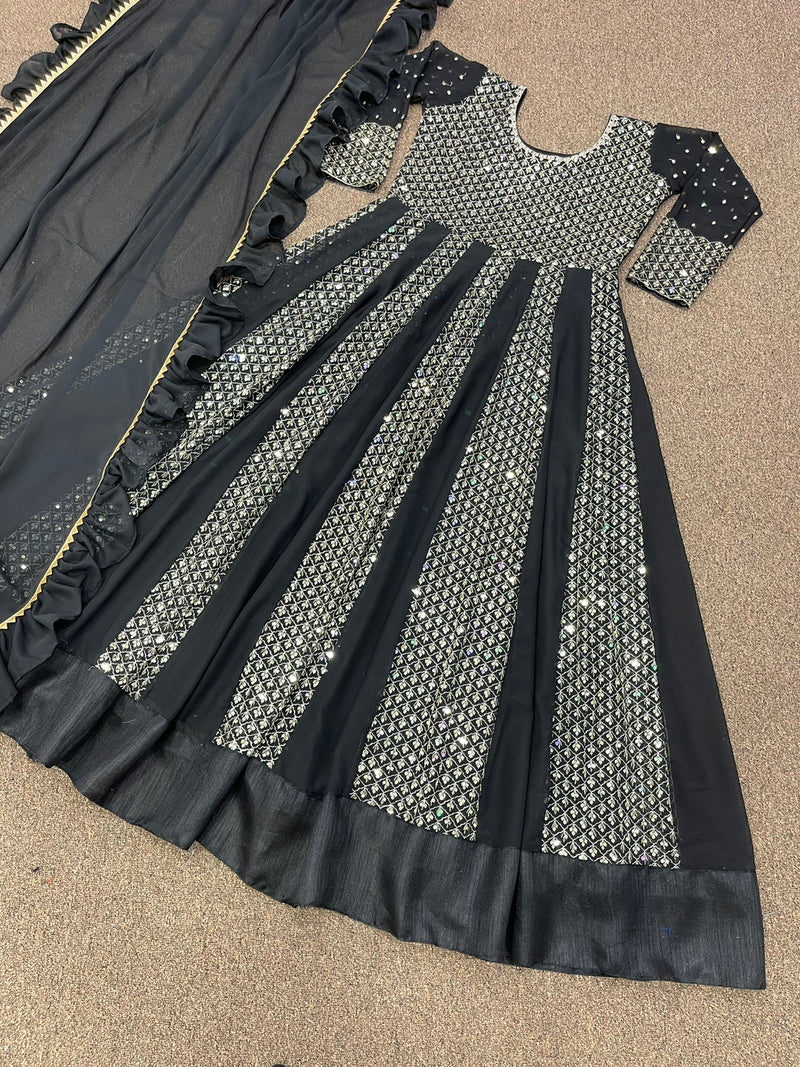 Mf Hk 1500 Georgette With Heavy Beautiful Work Stylish Designer Party Wear Long Gown
