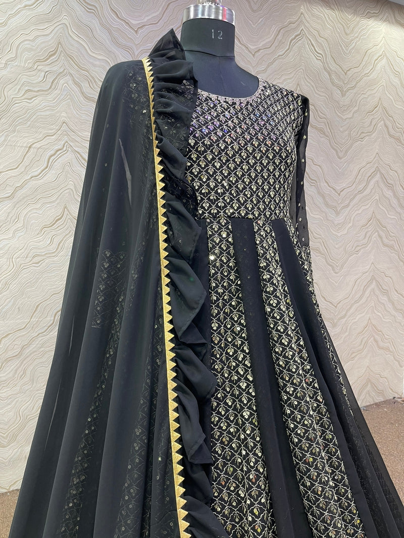 Mf Hk 1500 Georgette With Heavy Beautiful Work Stylish Designer Party Wear Long Gown