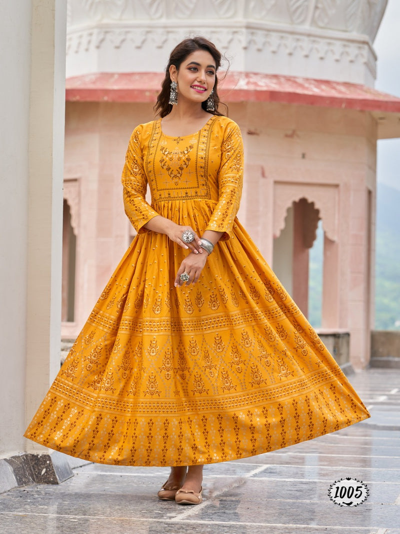 Radhika Honey Vol 1 Rayon With Printed Work Stylish Designer Party Wear Casual Look Long Gown