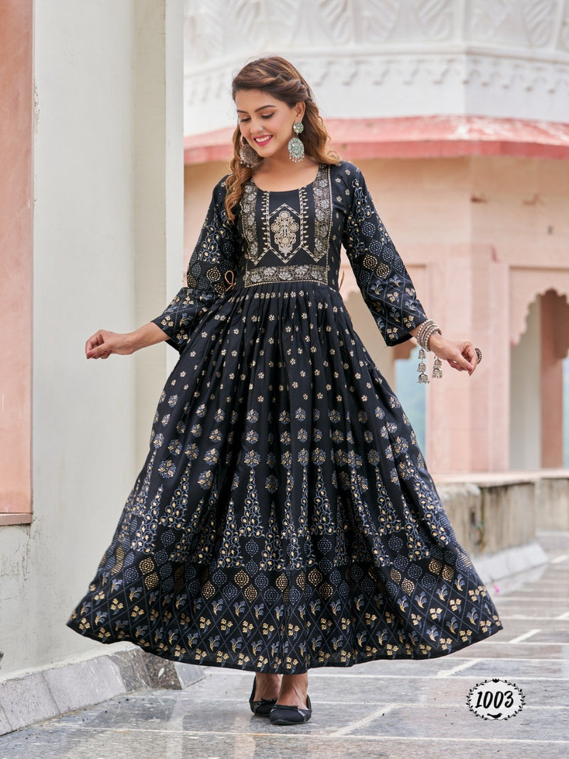 Radhika Honey Vol 1 Rayon With Printed Work Stylish Designer Party Wear Casual Look Long Gown
