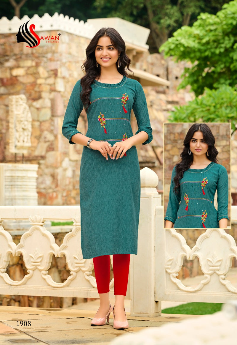 Sawan Creation Honey Vol 19 Rayon Embroidered Fancy Party Wear Kurtis