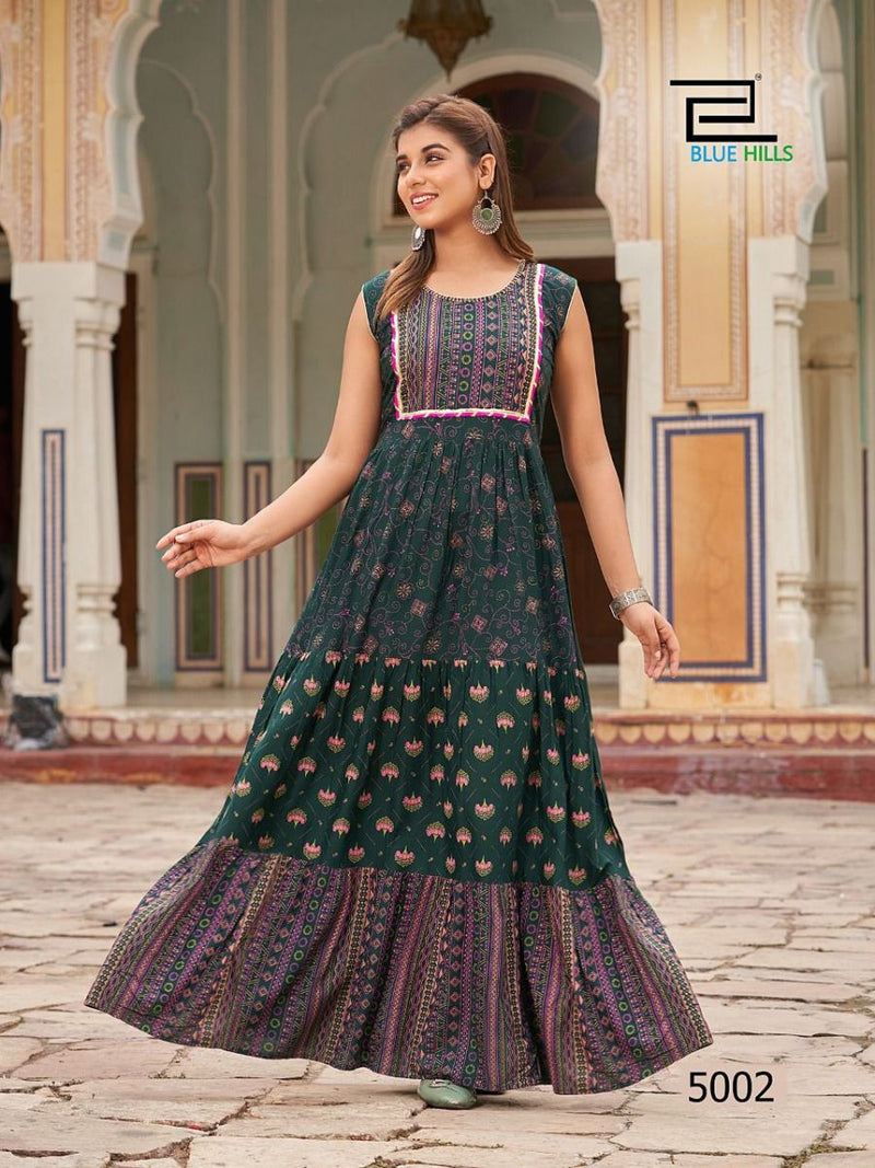 Blue Hills Hotstar Vol 5 Rayon With Printed Work stylish designer Party Wear Long Kurti